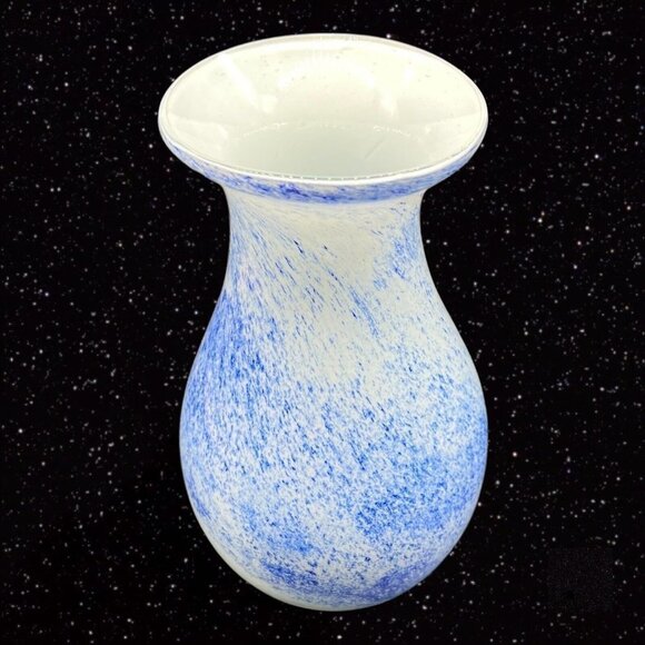 Art Glass Vase Splashed Multicolor Dots Blue White Cased 8”T 3.5”W - Picture 8 of 11